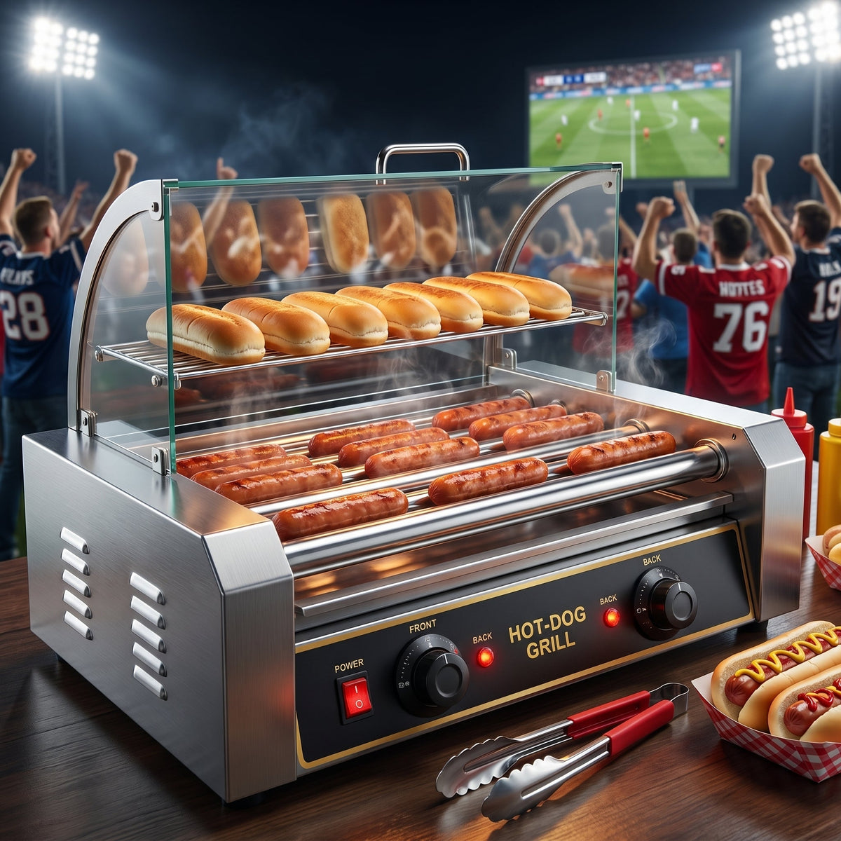 RoliHemix commercial hot dog roller grill with glass hood