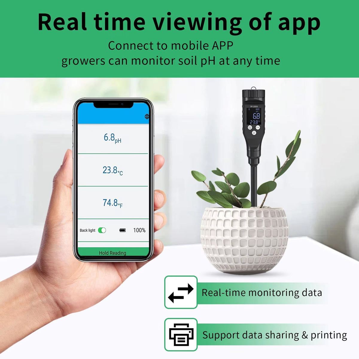 FonaWise Bluetooth Soil pH Meter ±0.1 Accuracy Lab-Grade