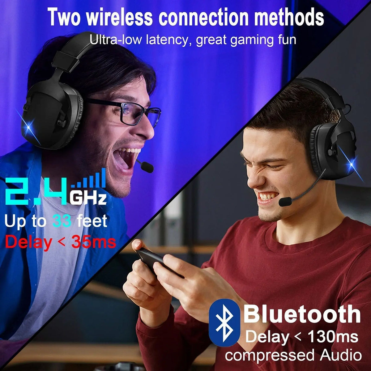 FreeLuxis Triple Mode Wireless Gaming Headset with 3D Surround Sound