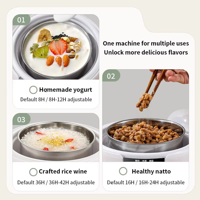 FresDaci 3-in-1 Automatic Yogurt, Natto & Rice Wine Fermentation Machine