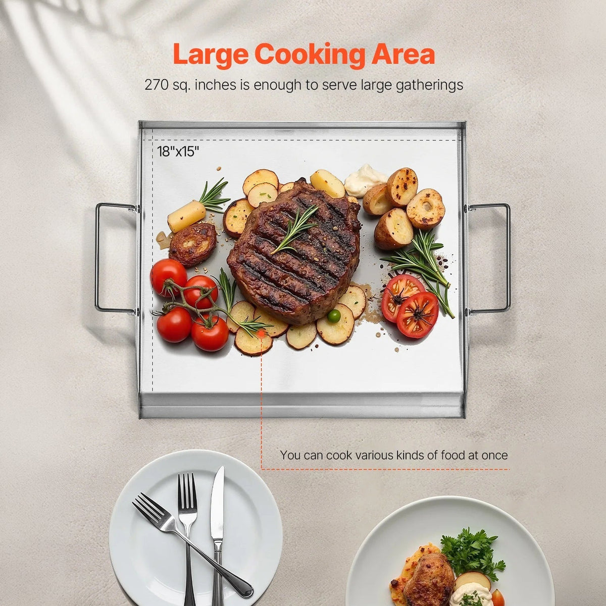 GrimiLavi Stainless Steel Flat Top Griddle for Gas Grill