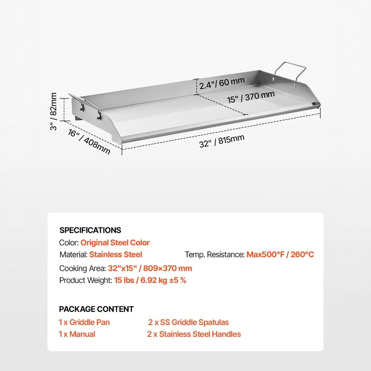 GrimiLavi Stainless Steel Flat Top Griddle for Gas Grill