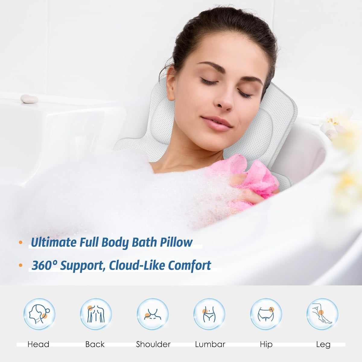 LimiJaxi Full Body Bath Pillow - 6-Zone Support Spa Cushion