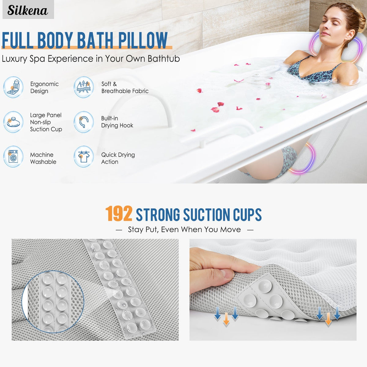 LimiJaxi Full Body Bath Pillow - 6-Zone Support Spa Cushion
