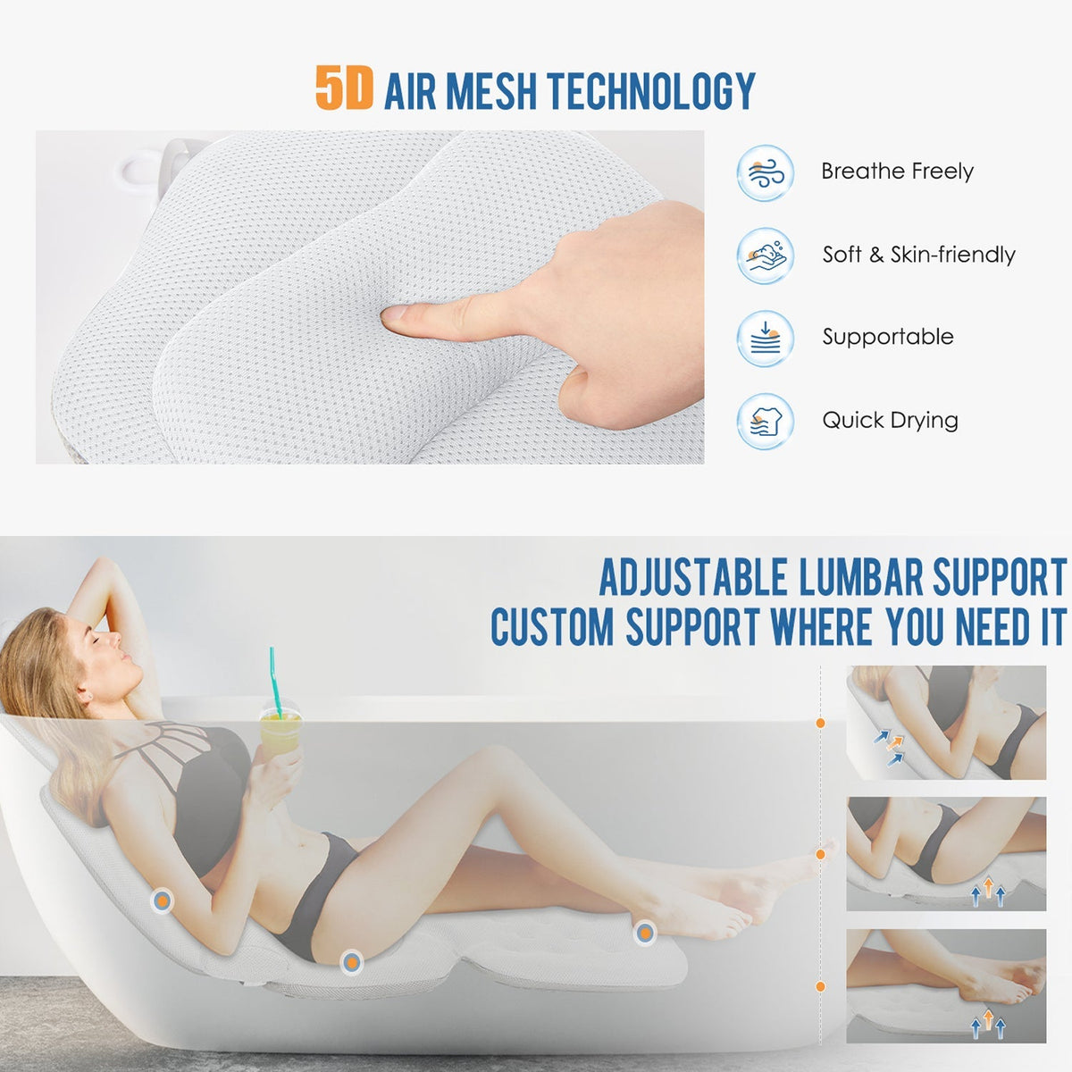 LimiJaxi Full Body Bath Pillow - 6-Zone Support Spa Cushion