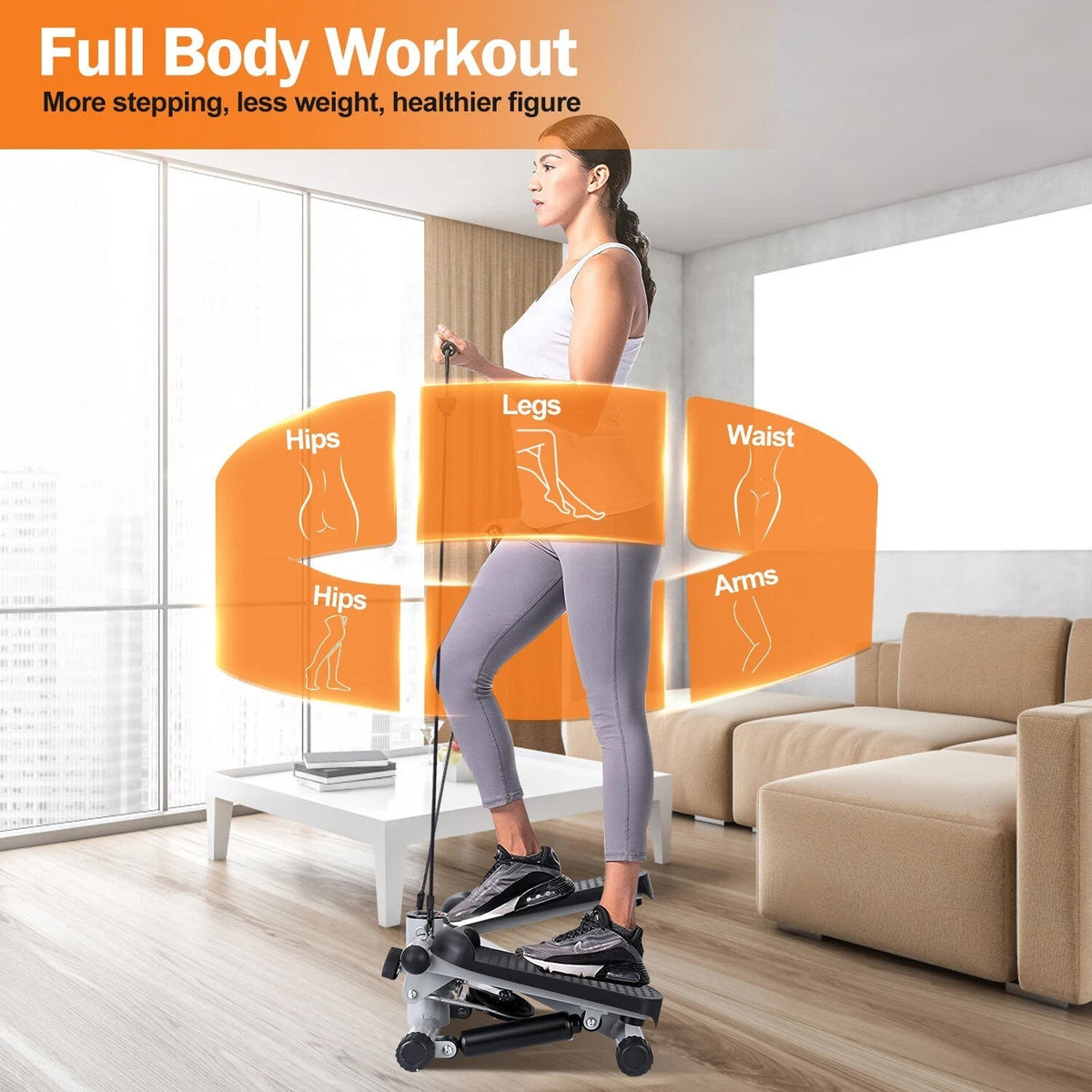 LitePreti Portable Mini Stepper with Resistance Bands & LCD Monitor