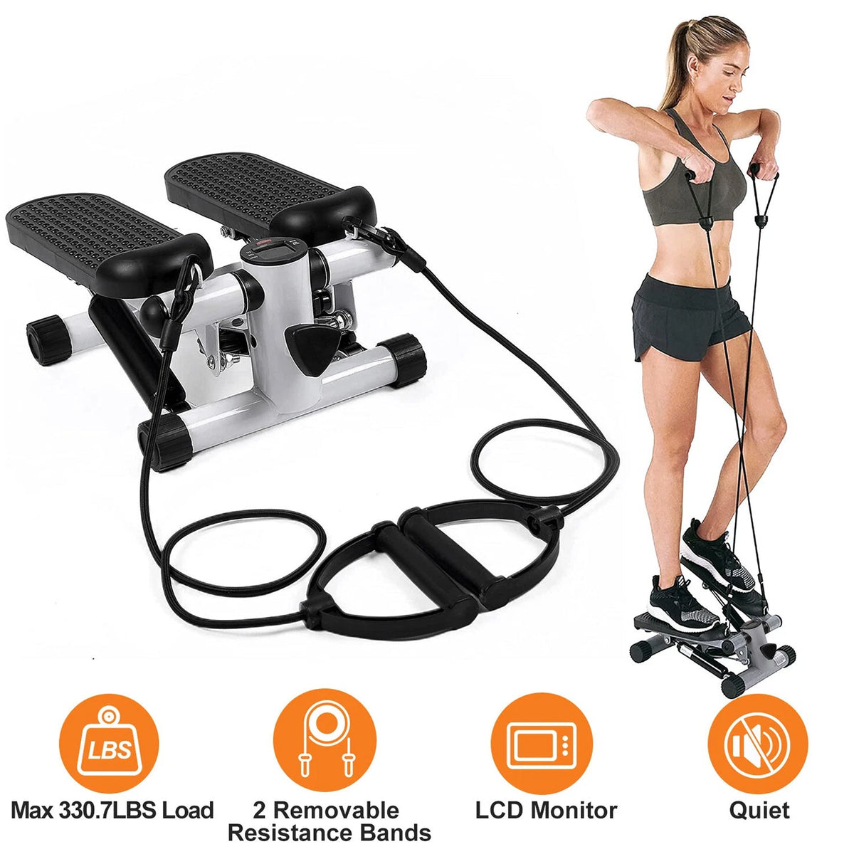 LitePreti Portable Mini Stepper with Resistance Bands & LCD Monitor