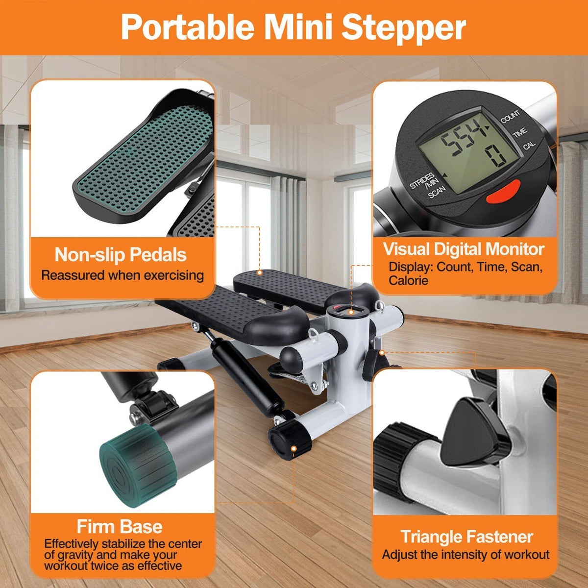 LitePreti Portable Mini Stepper with Resistance Bands & LCD Monitor