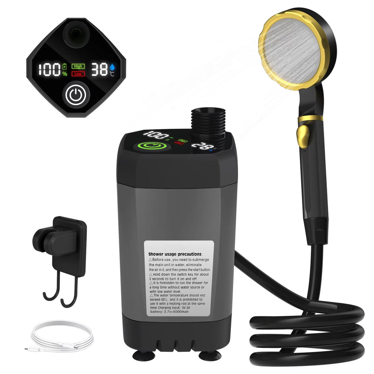 PathPouri Portable Camping Shower with 7800mAh Battery and Temp Display