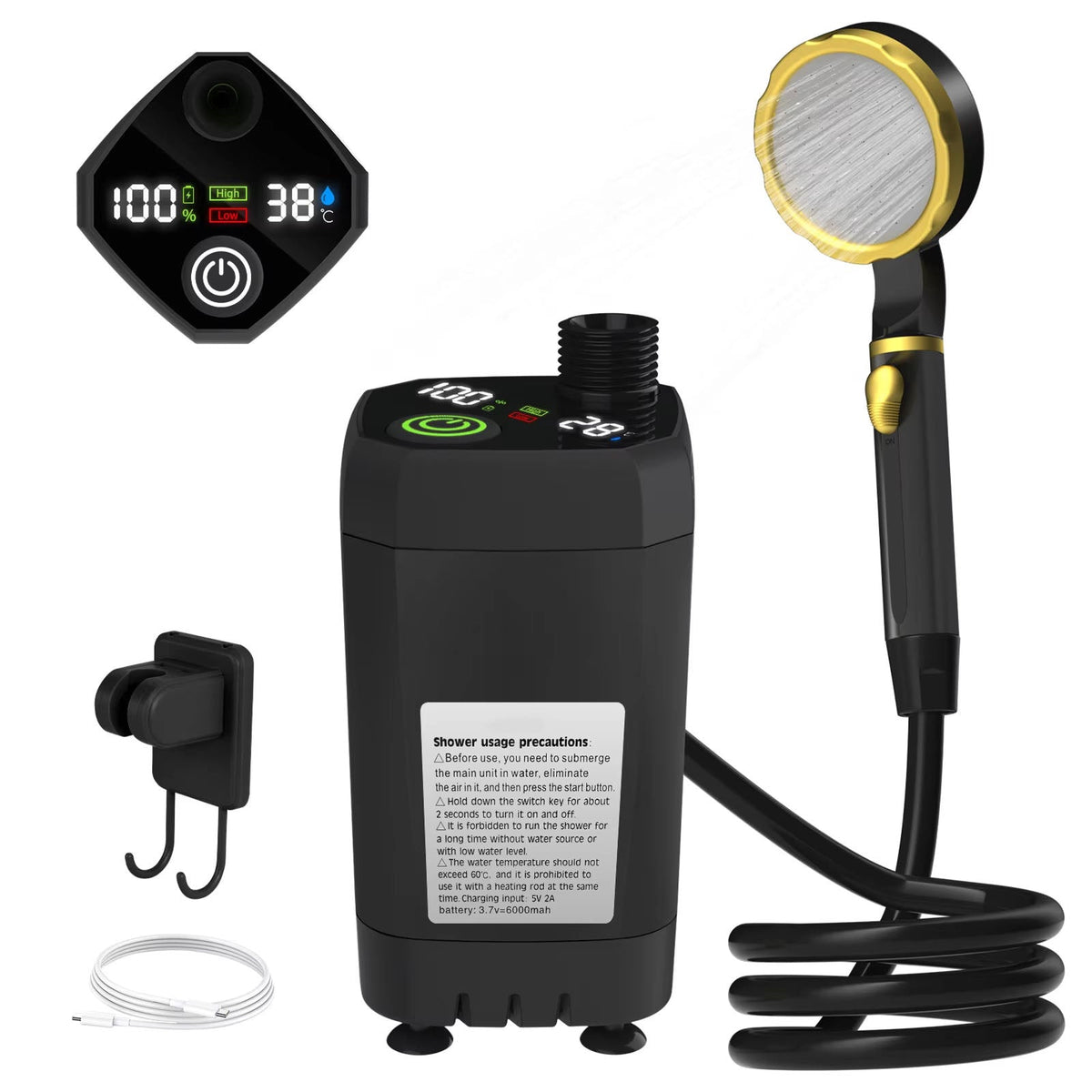 PathPouri Portable Camping Shower with 7800mAh Battery and Temp Display