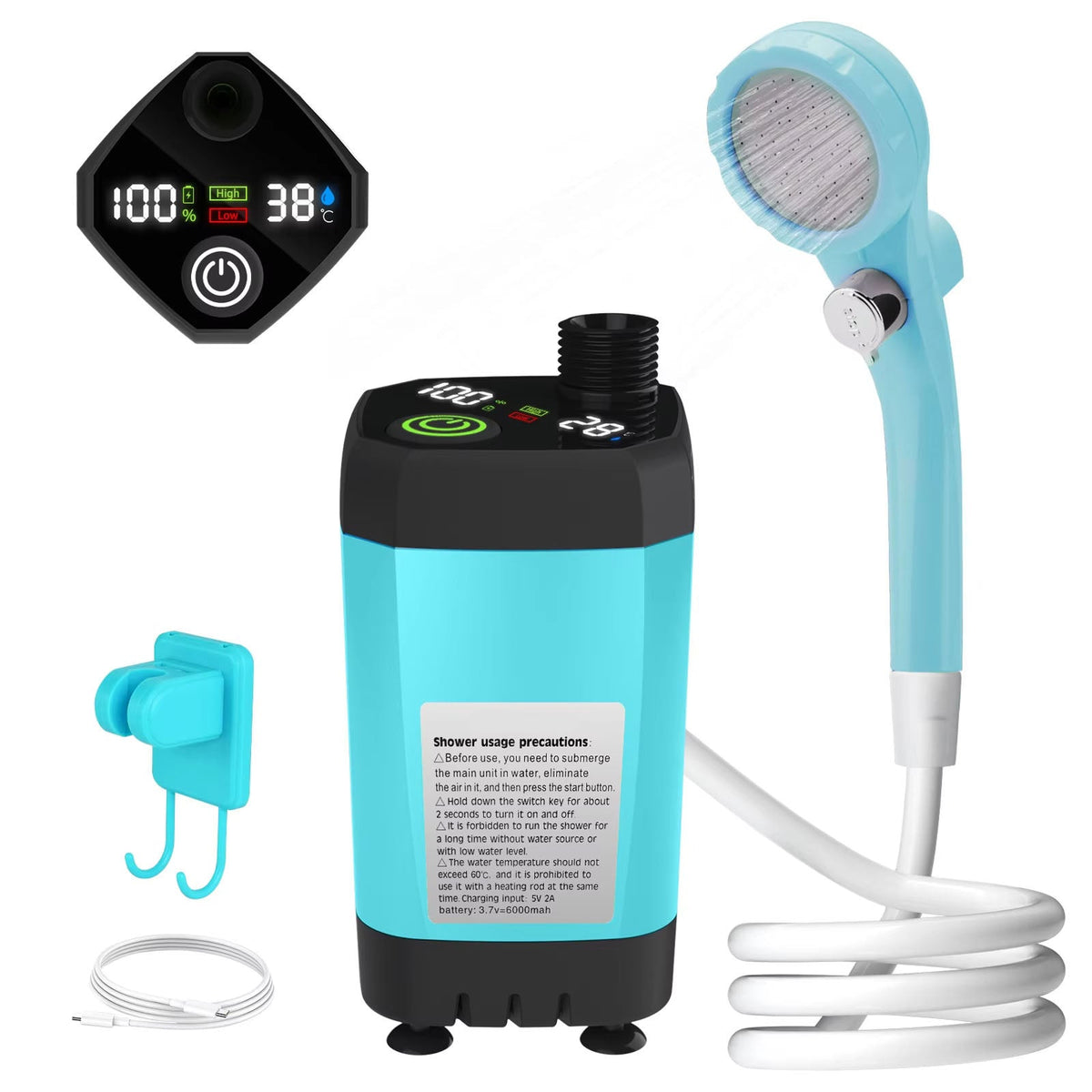 PathPouri Portable Camping Shower with 7800mAh Battery and Temp Display