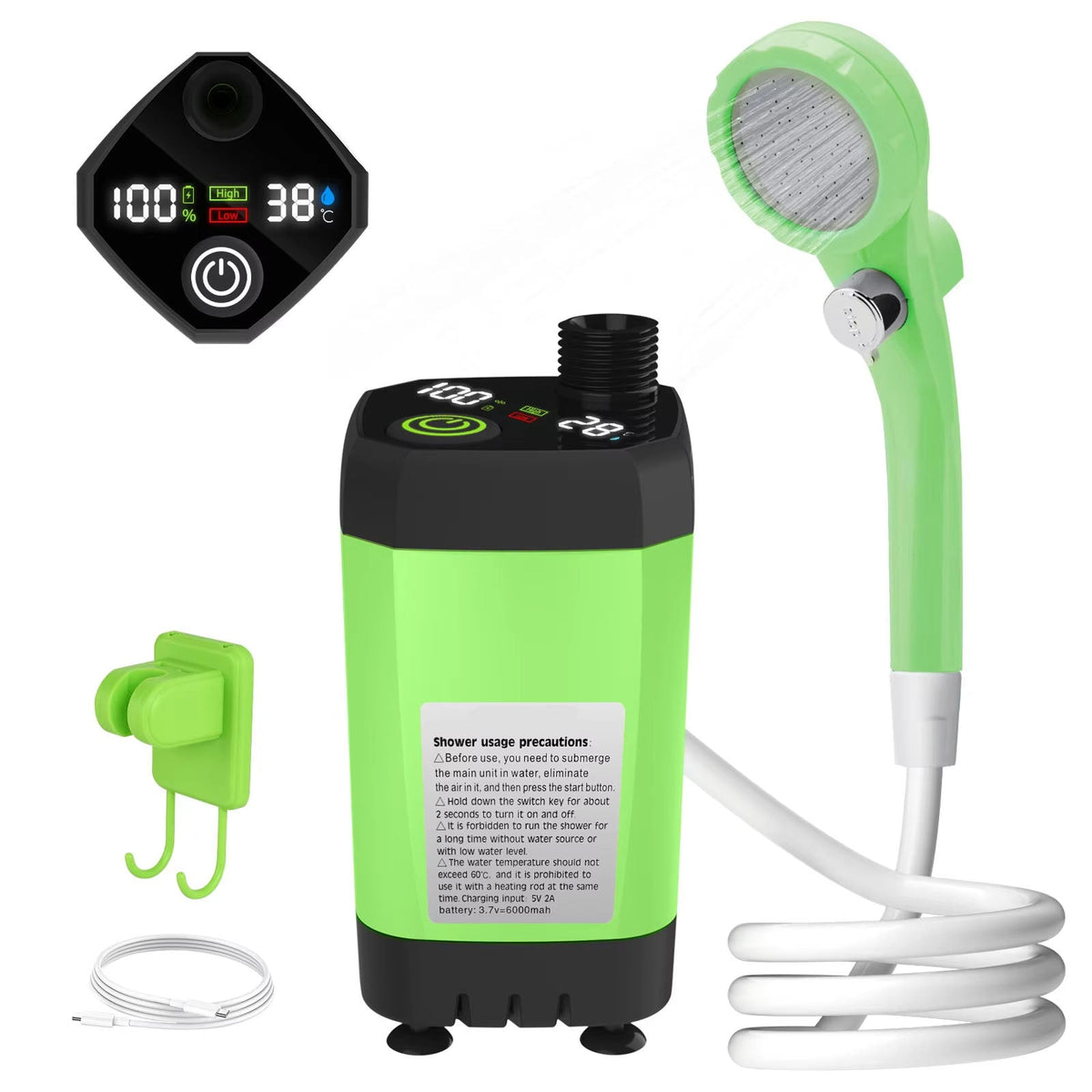 PathPouri Portable Camping Shower with 7800mAh Battery and Temp Display
