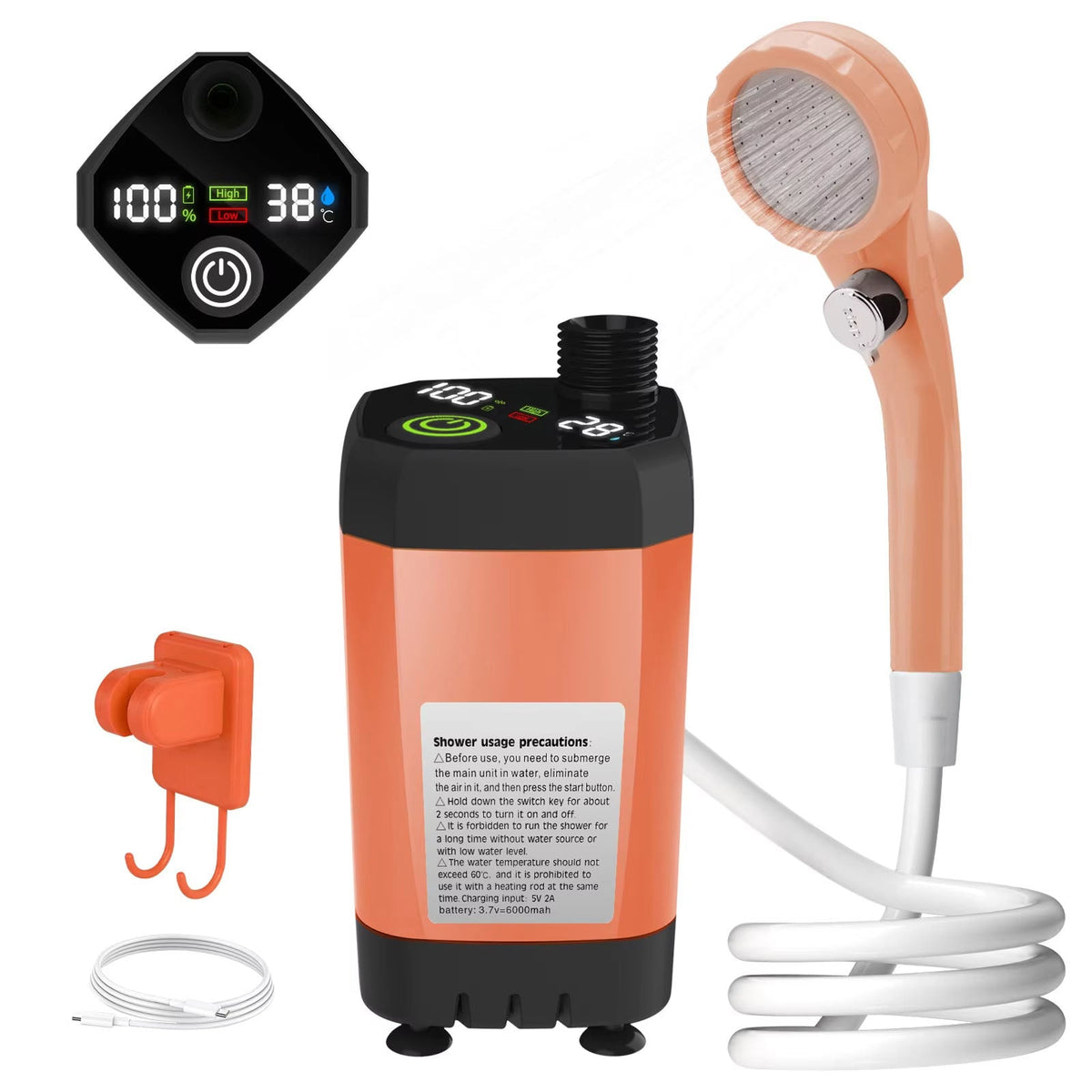 PathPouri Portable Camping Shower with 7800mAh Battery and Temp Display