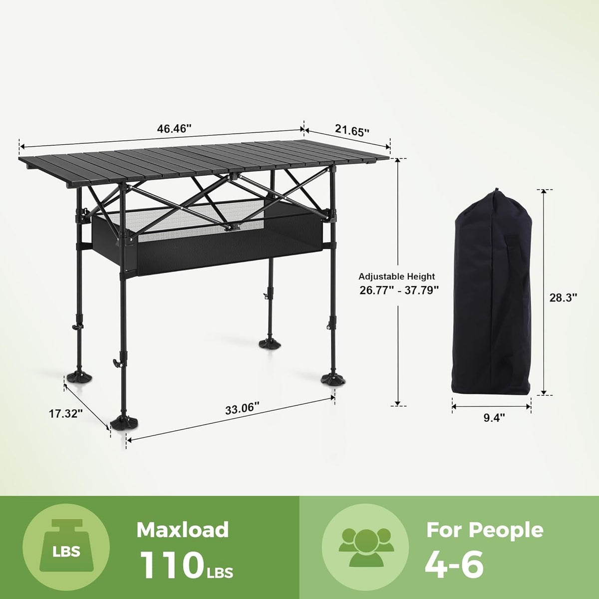 PimiTabix Portable Folding Camping & Picnic Table with Adjustable Height