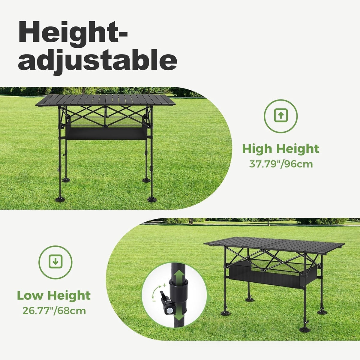 PimiTabix Portable Folding Camping & Picnic Table with Adjustable Height