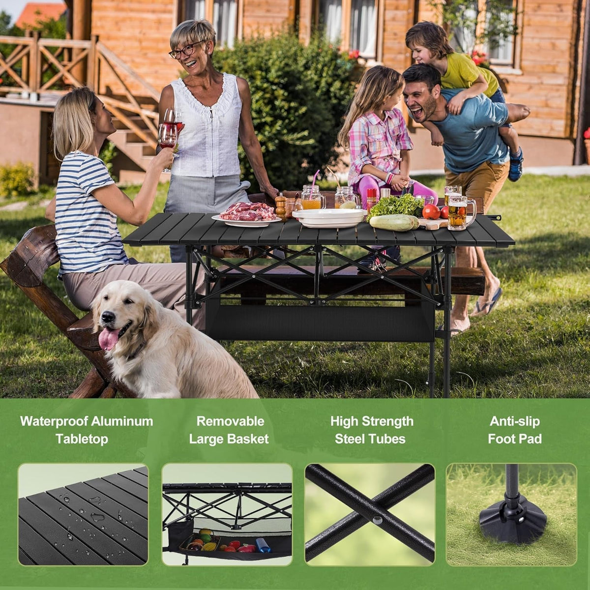 PimiTabix Portable Folding Camping & Picnic Table with Adjustable Height