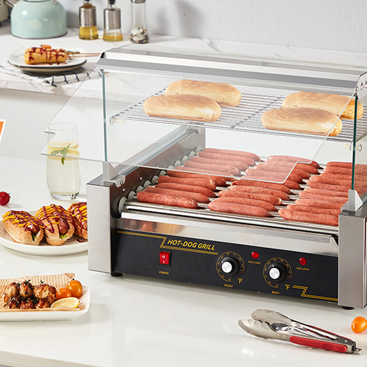 RoliHemix commercial hot dog roller grill with glass hood
