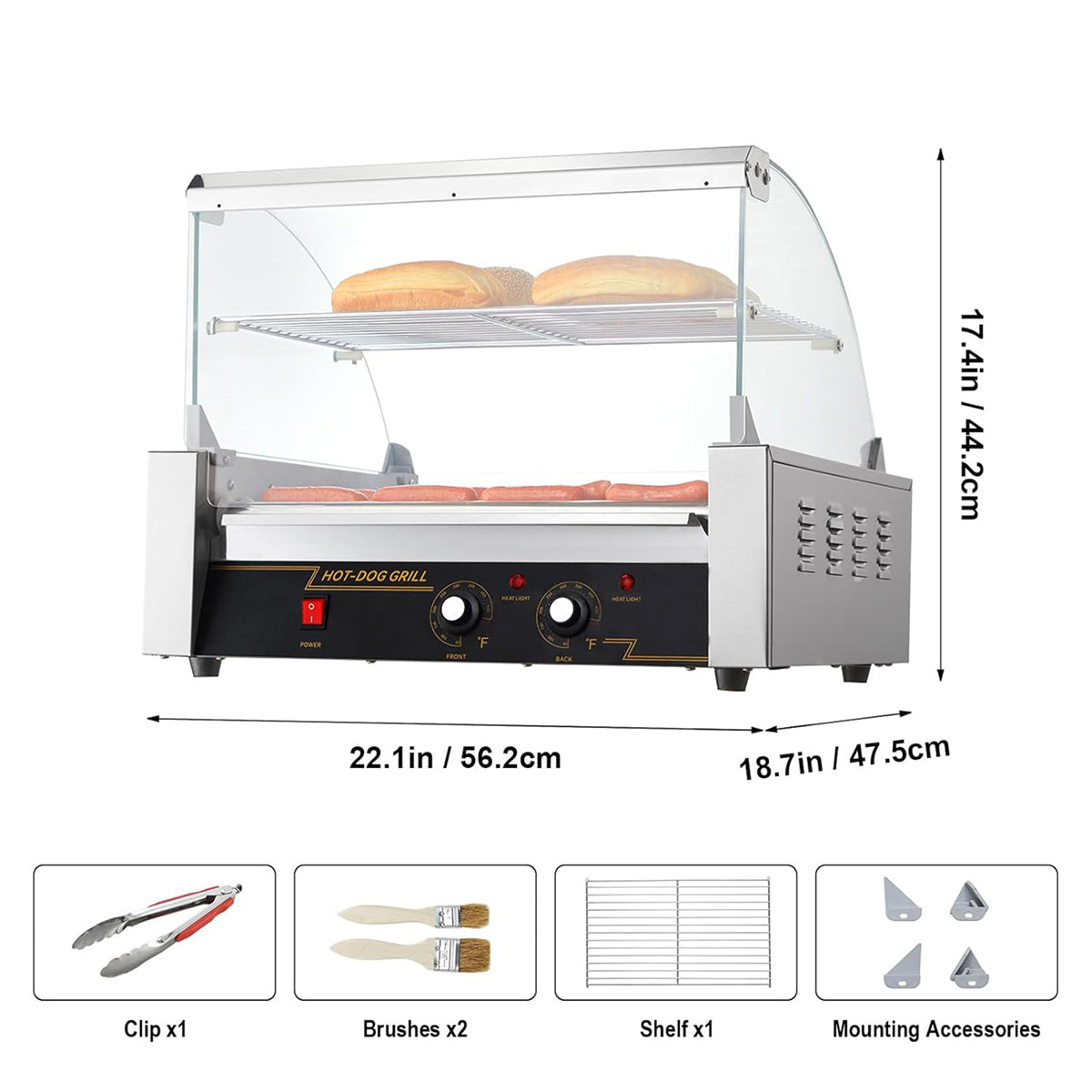 RoliHemix commercial hot dog roller grill with glass hood