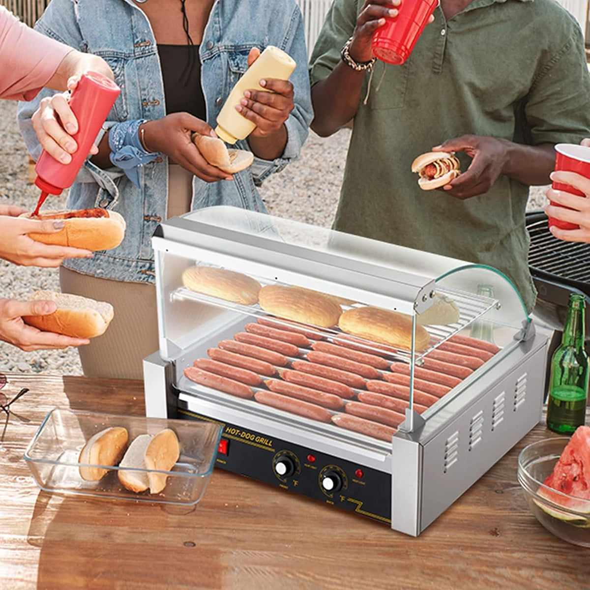 RoliHemix commercial hot dog roller grill with glass hood