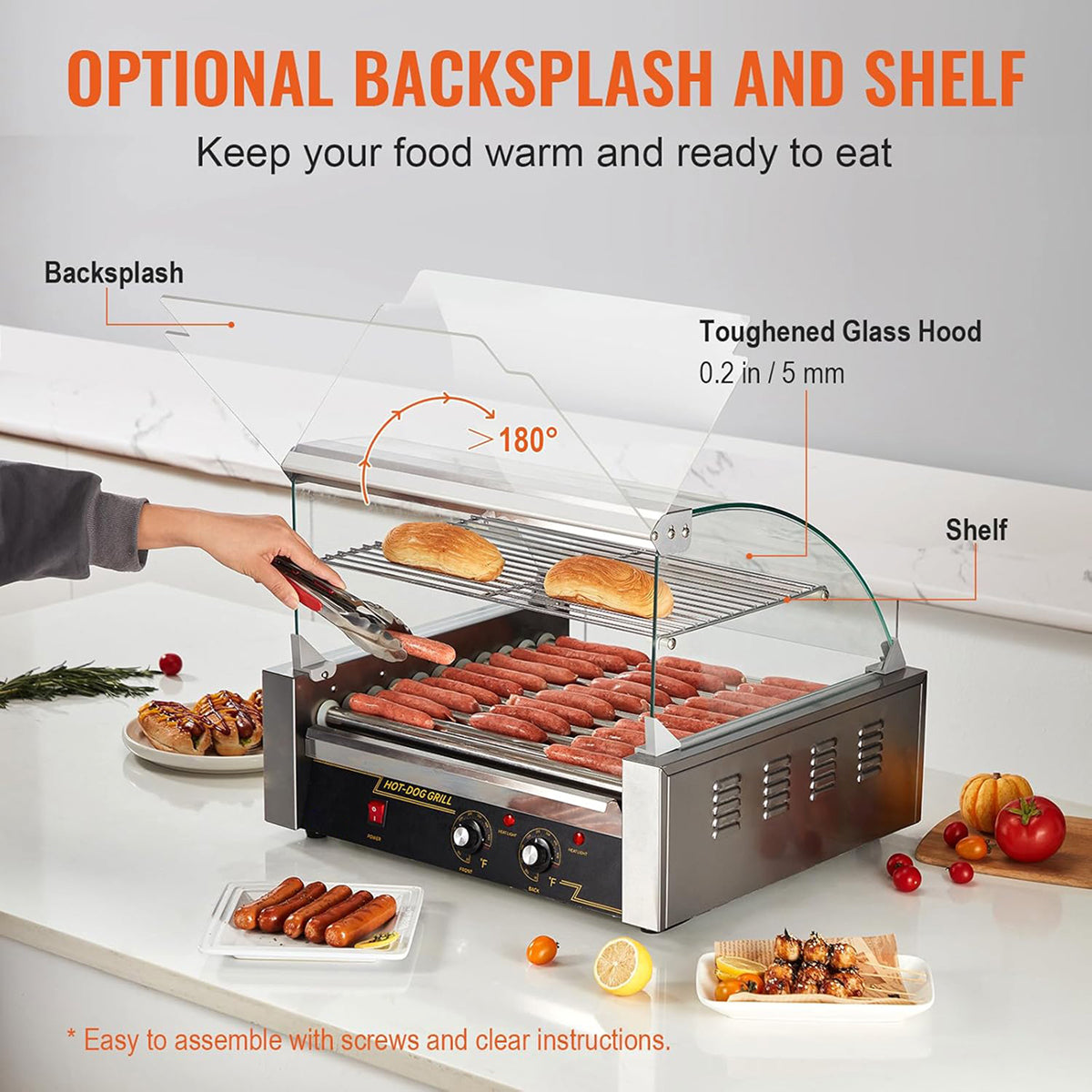RoliHemix commercial hot dog roller grill with glass hood