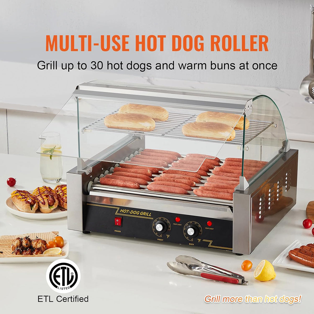 RoliHemix commercial hot dog roller grill with glass hood