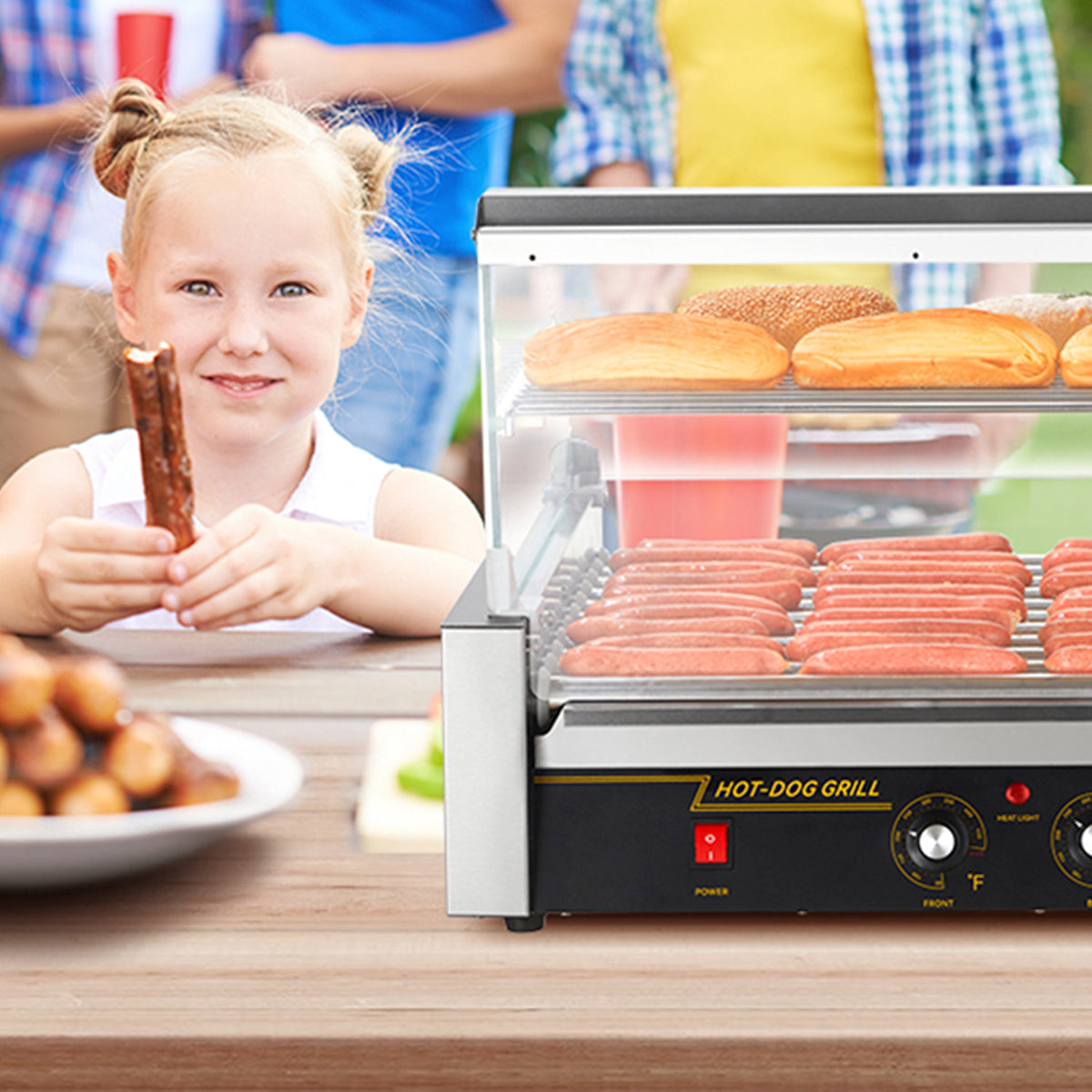 RoliHemix commercial hot dog roller grill with glass hood