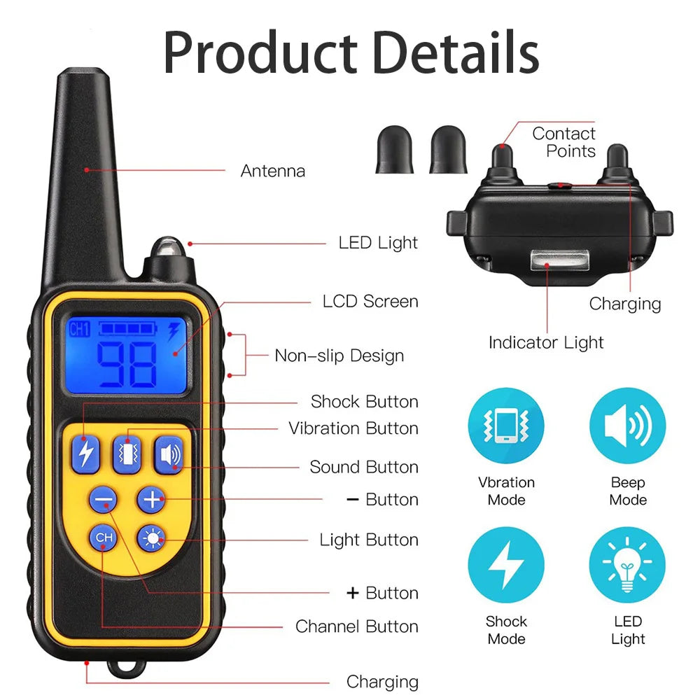 ShokiDex 800m Long Range Waterproof Dog Training Shock Collar