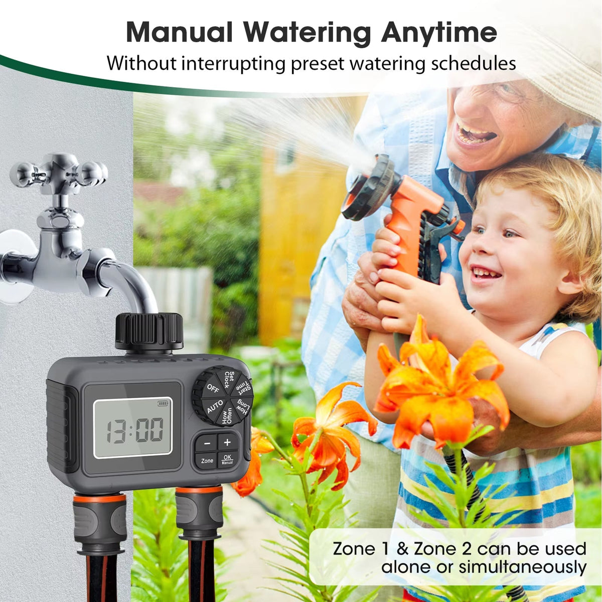 ViGratix Smart Dual-Zone Garden Irrigation Controller with Rain Delay