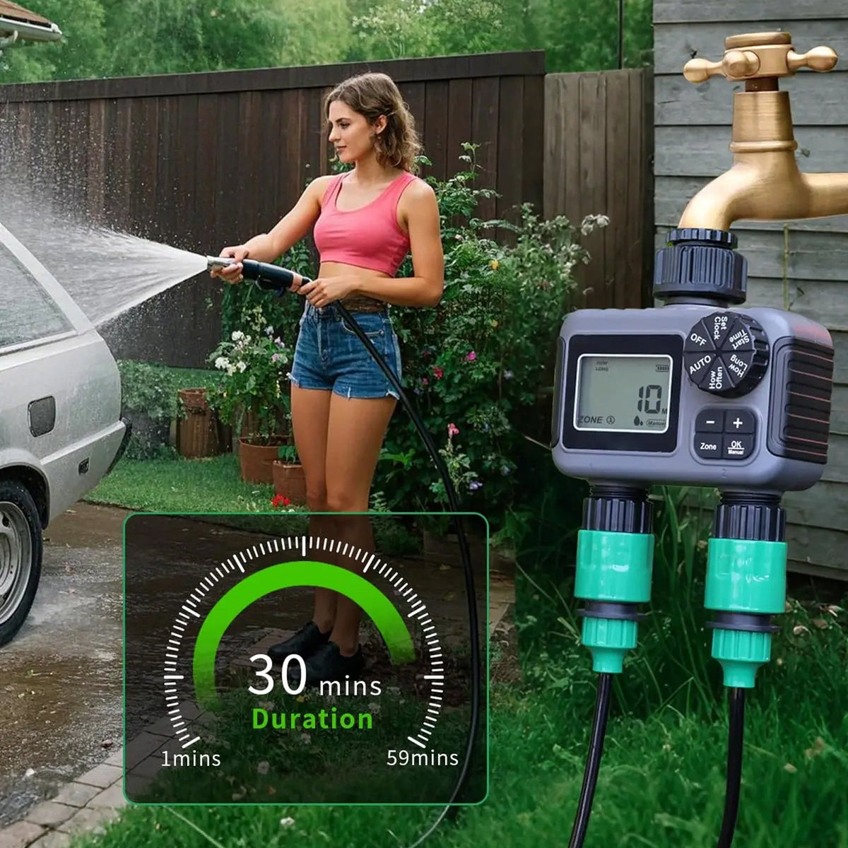 ViGratix Smart Dual-Zone Garden Irrigation Controller with Rain Delay