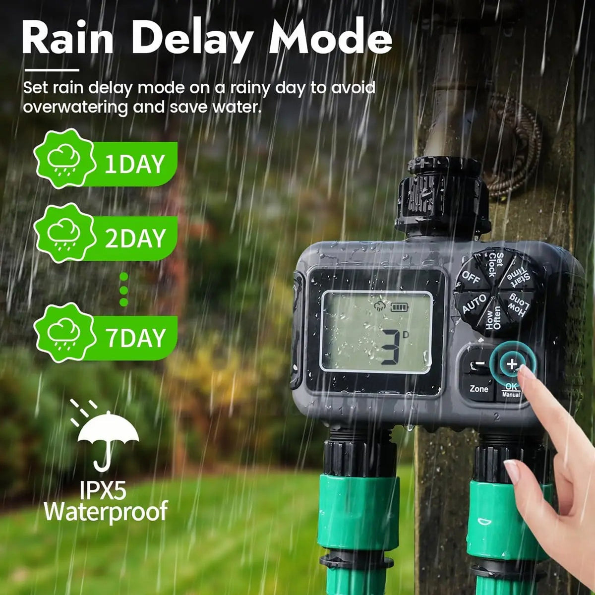 ViGratix Smart Dual-Zone Garden Irrigation Controller with Rain Delay
