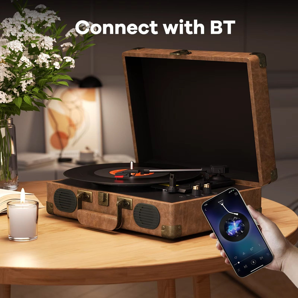 Vinixora premium belt-driven turntable with wireless speaker