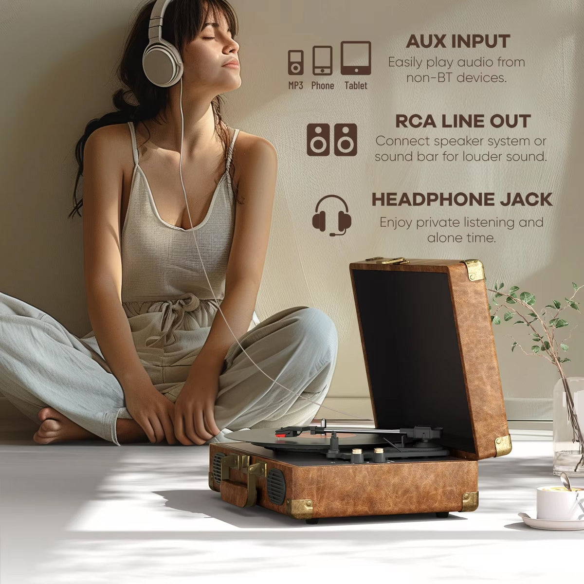 Vinixora premium belt-driven turntable with wireless speaker