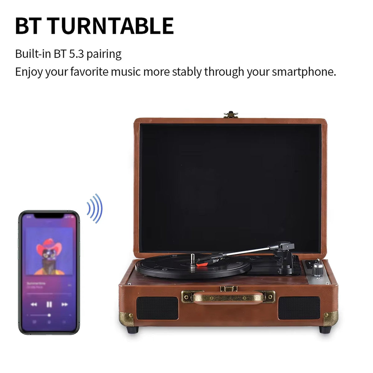 Vinixora premium belt-driven turntable with wireless speaker