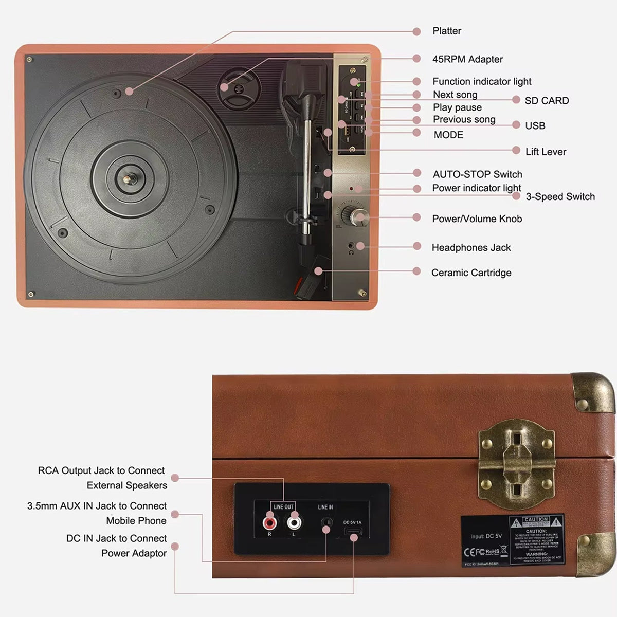 Vinixora premium belt-driven turntable with wireless speaker