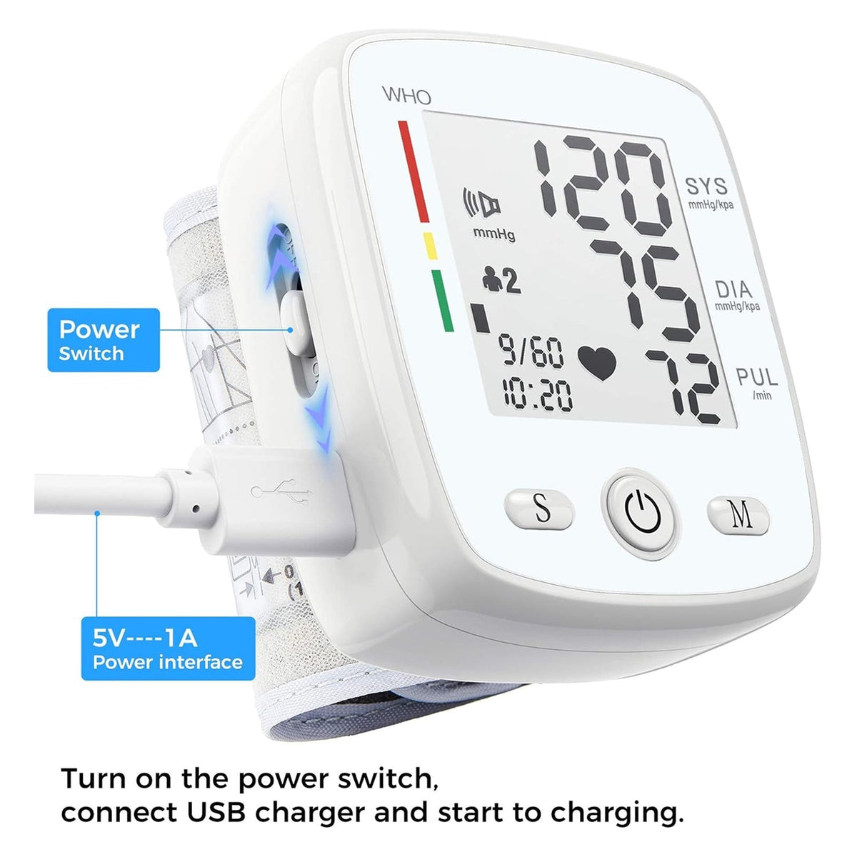 VitalArtrix Rechargeable Wrist Blood Pressure Monitor for Home Health Tracking