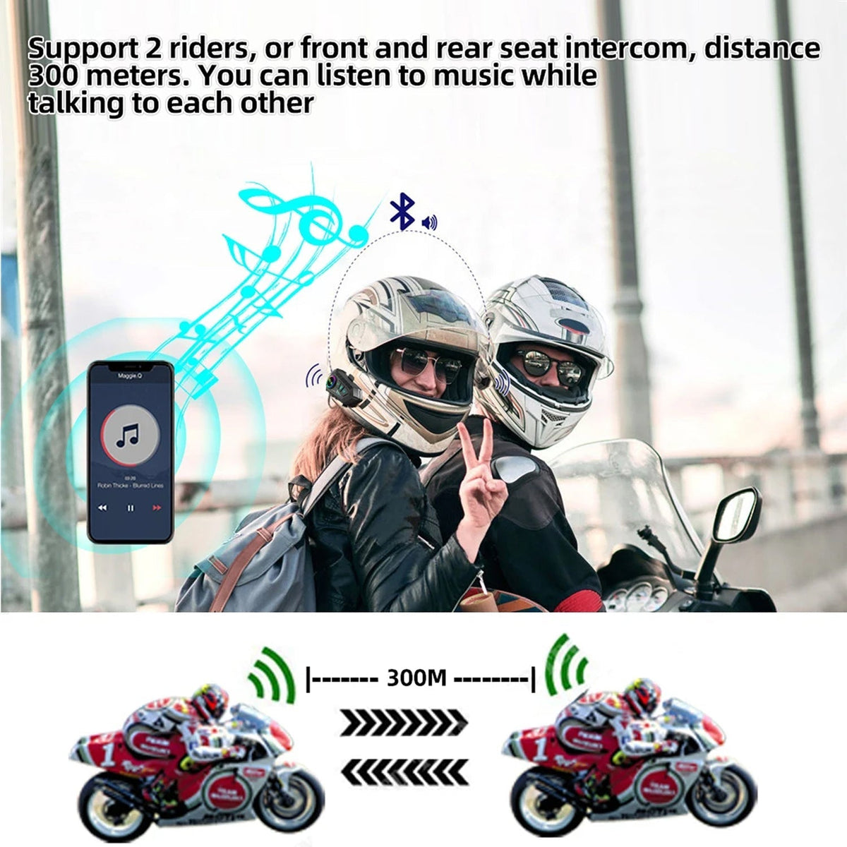 VoxiRide Bluetooth 5.3 Waterproof Motorcycle Intercom 500M