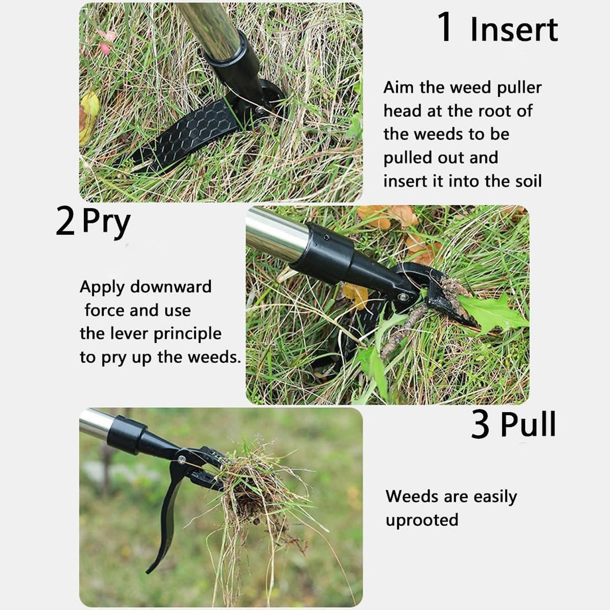 ZasJanee Ergonomic 40" Stand-Up Weed Puller with 4-Claw Head