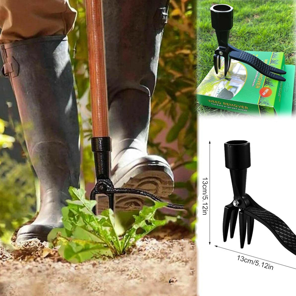 ZasJanee Ergonomic 40" Stand-Up Weed Puller with 4-Claw Head
